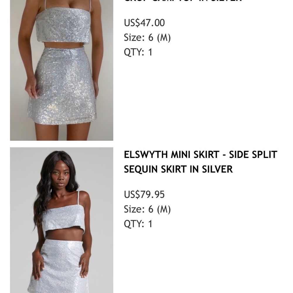 Showpo Silver Sequin Crop Top and Mini Skirt Set